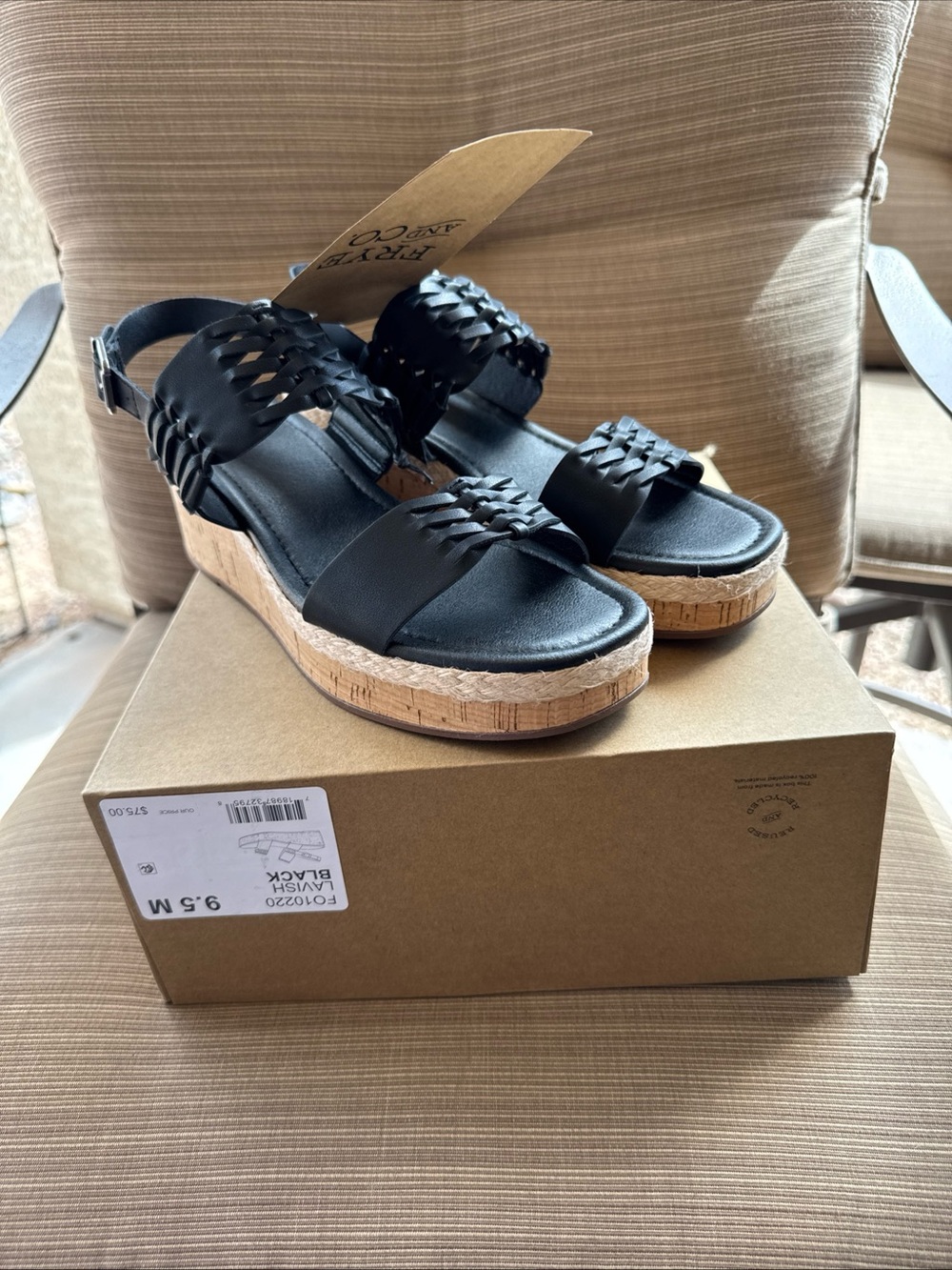 Frye and Co. Women’s Lavish  Black Wedge Sandal - Size 9.5 M New